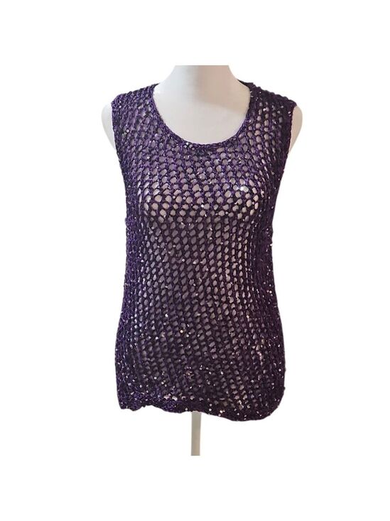 Hand Crafted Other - Handmade Crochet Cover-Up Sparkle Mesh Resort Top One Size 20" Asymmetrical Hem